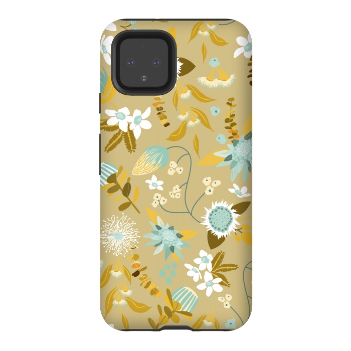 Pixel 4 StrongFit Stylized Australian Florals in Blue and Cream by Paula Ohreen