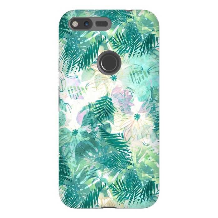 Pixel XL StrongFit Watercolor tropical leaves and flower petals by Oana 