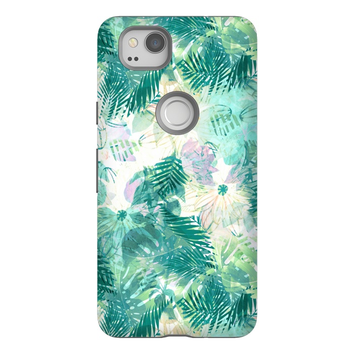 Pixel 2 StrongFit Watercolor tropical leaves and flower petals by Oana 