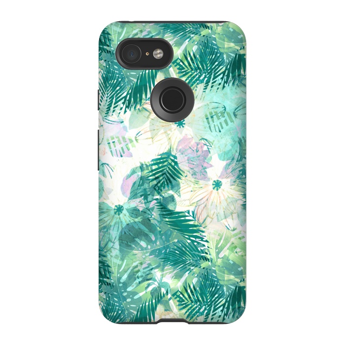 Pixel 3 StrongFit Watercolor tropical leaves and flower petals by Oana 