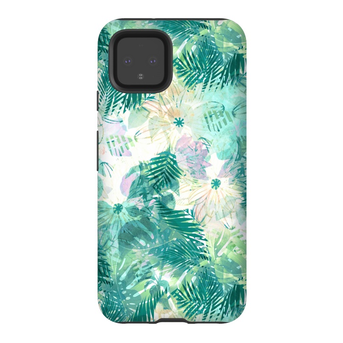 Pixel 4 StrongFit Watercolor tropical leaves and flower petals by Oana 