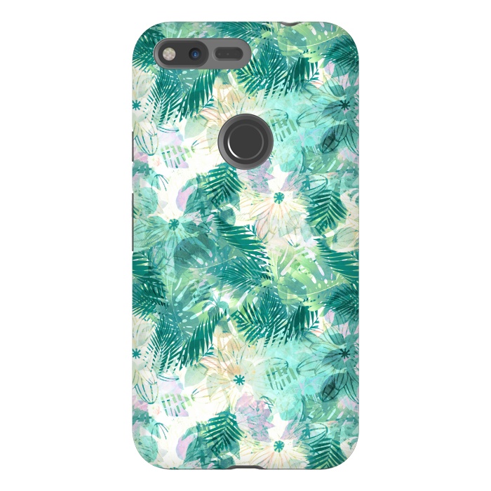 Pixel XL StrongFit Tropical leaves and white watercolor flowers by Oana 