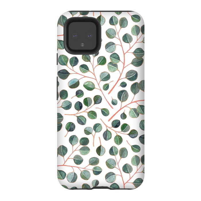 Pixel 4 StrongFit Simple Silver Dollar Eucalyptus Leaves on White by Micklyn Le Feuvre
