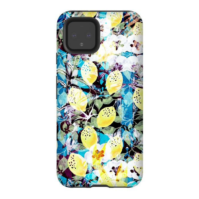 Pixel 4 StrongFit Lemons and white flowers watercolor illustration by Oana 