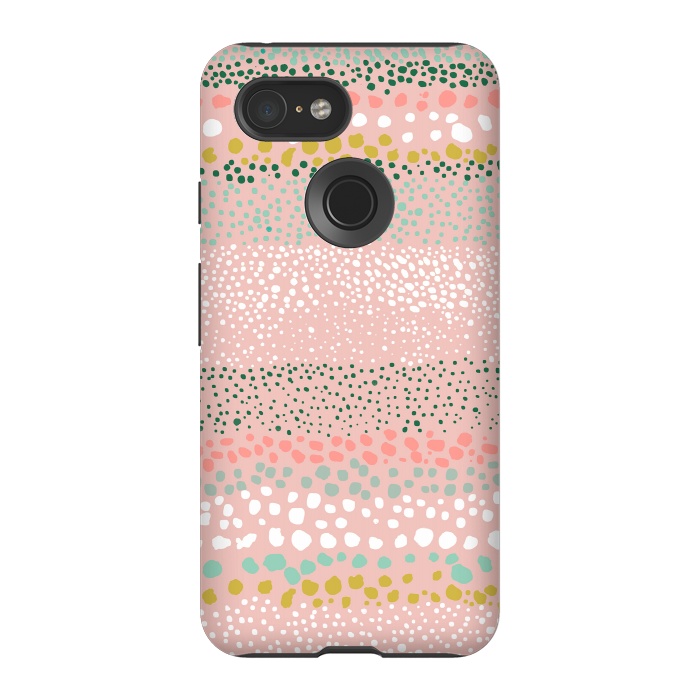 Pixel 3 StrongFit Little Textured Dots Stripes Pink by Ninola Design