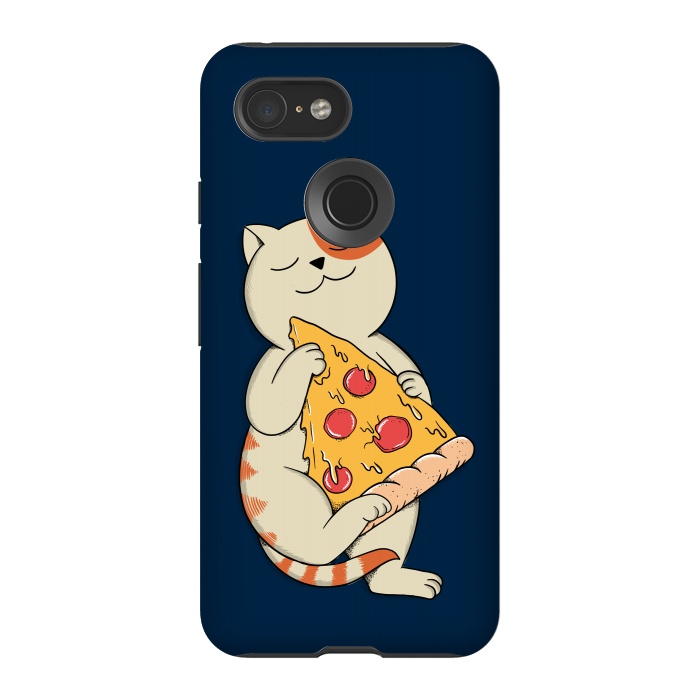 Pixel 3 StrongFit Cat and Pizza Blue by Coffee Man
