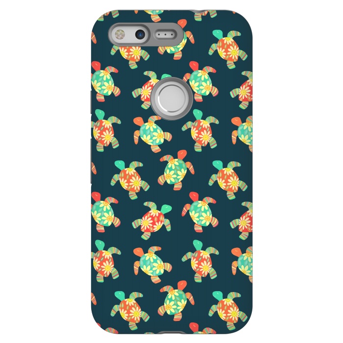 Pixel StrongFit Cute Flower Child Hippy Turtles on Dark by Micklyn Le Feuvre