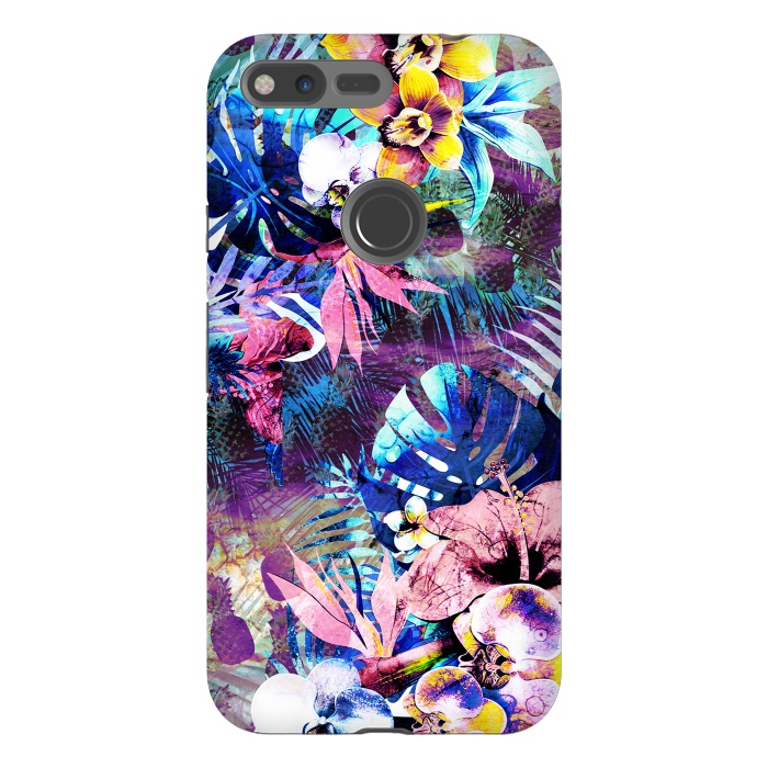 Pixel XL StrongFit Colorful psychedelic tropical flowers and leaves by Oana 
