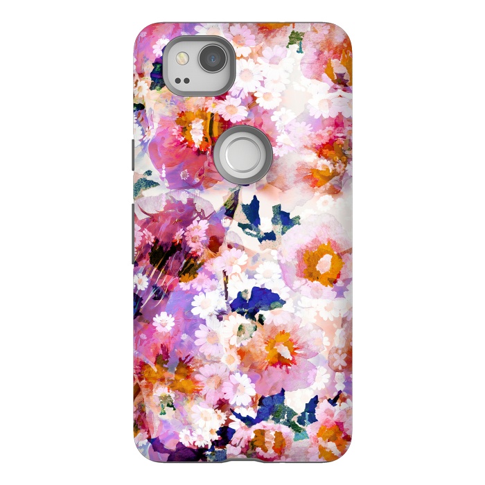 Pixel 2 StrongFit Watercolor rose of sharon and daisy flowers by Oana 