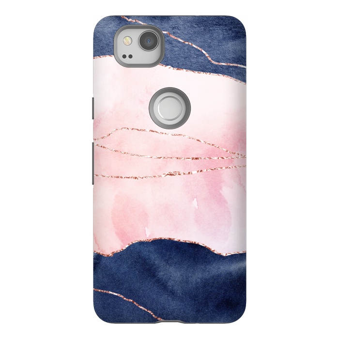 Pixel 2 StrongFit Blue and pink ink marble with rosegold glitter veins by  Utart
