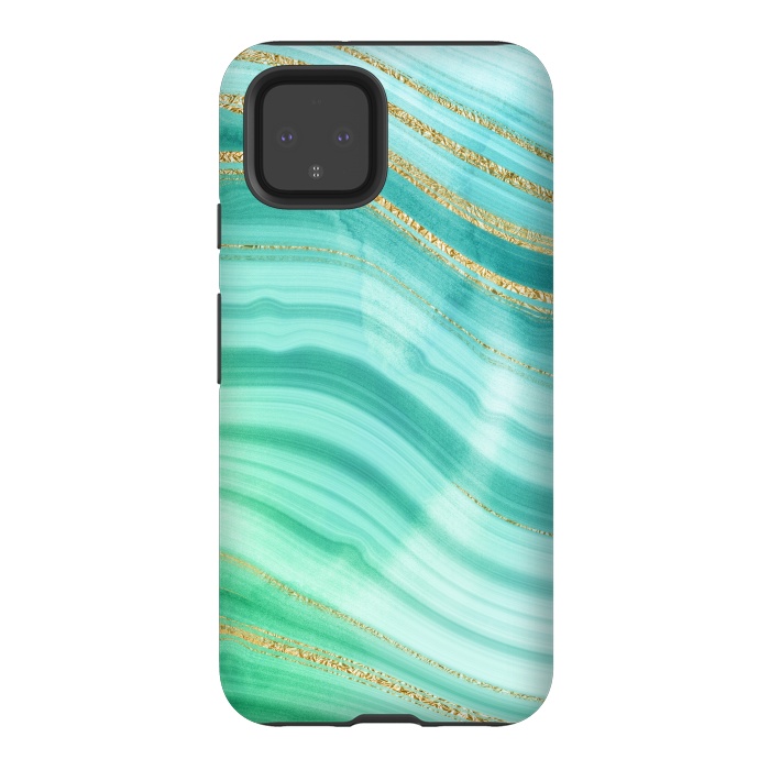 Pixel 4 StrongFit Mermaid Waves Green Marble with gold glitter by  Utart