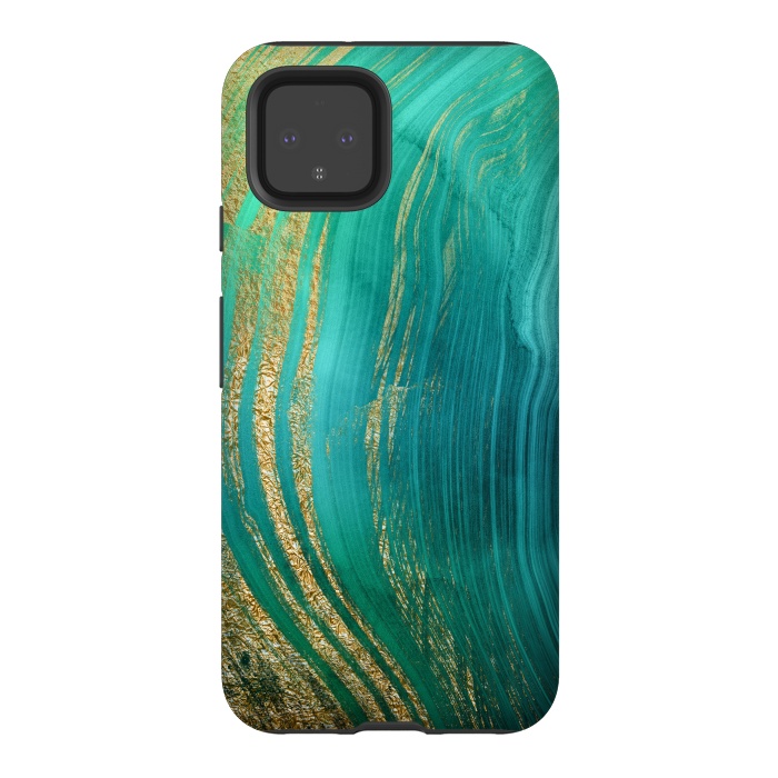 Pixel 4 StrongFit Gold and Teal Mermaid Ocean Marble by  Utart