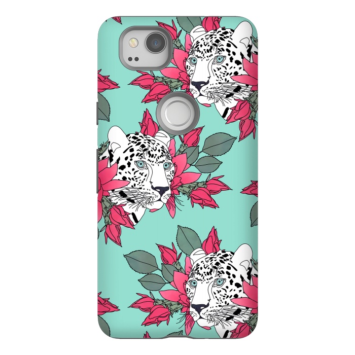 Pixel 2 StrongFit Stylish leopard and cactus flower pattern by InovArts