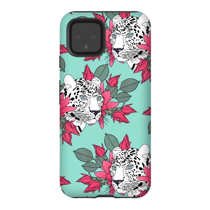 Pixel 4 StrongFit Stylish leopard and cactus flower pattern by InovArts