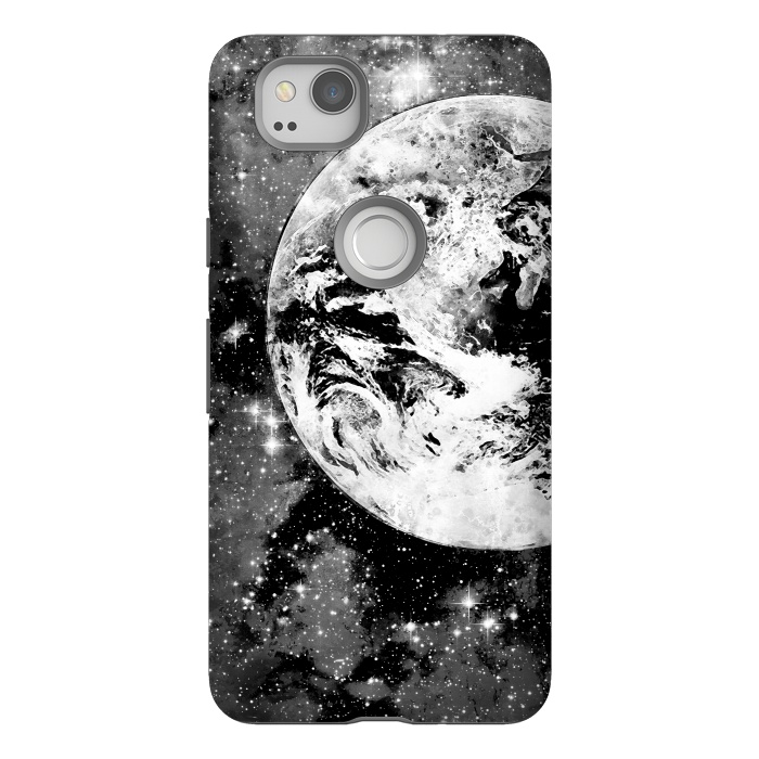 Pixel 2 StrongFit Black and white Earth in Space by Oana 