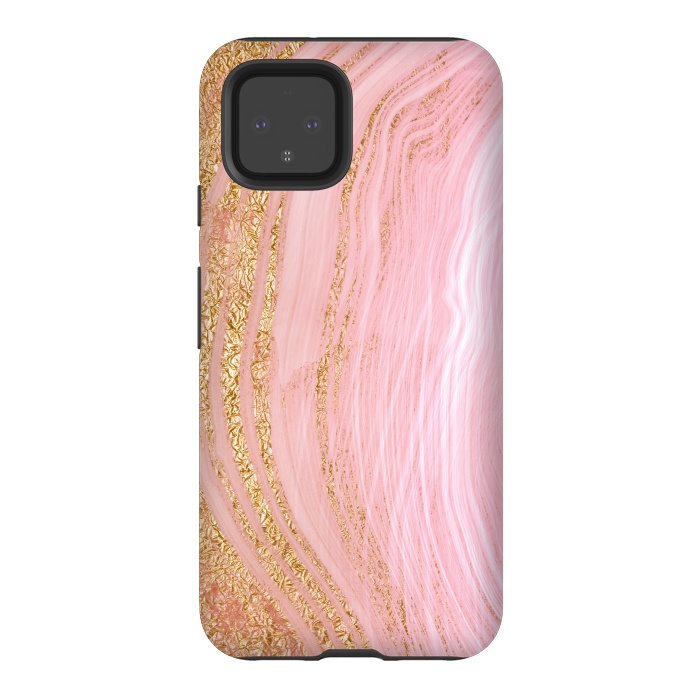 Pixel 4 StrongFit Light Pink Mermaid Marble with Faux Gold Glitter Rain by  Utart