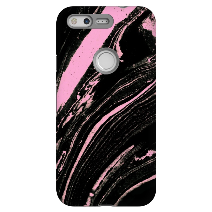 Pixel StrongFit Black marble with neon pink stripes by Oana 