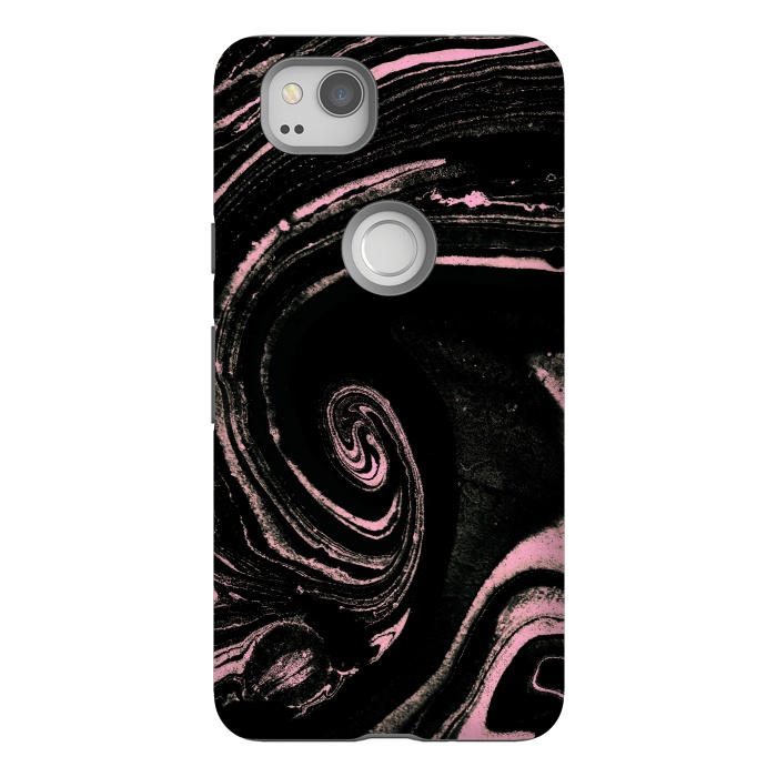 Pixel 2 StrongFit Minimal black pink marble spiral by Oana 