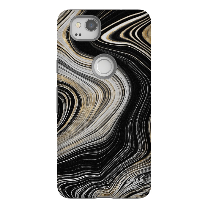 Pixel 2 StrongFit Trendy Black White and Faux Gold Agate Gem  by  Utart