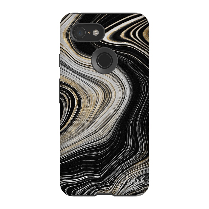 Pixel 3 StrongFit Trendy Black White and Faux Gold Agate Gem  by  Utart
