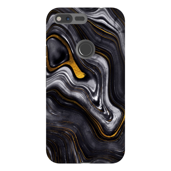 Pixel XL StrongFit Trend Black White and Faux Gold Malachite Agate  by  Utart