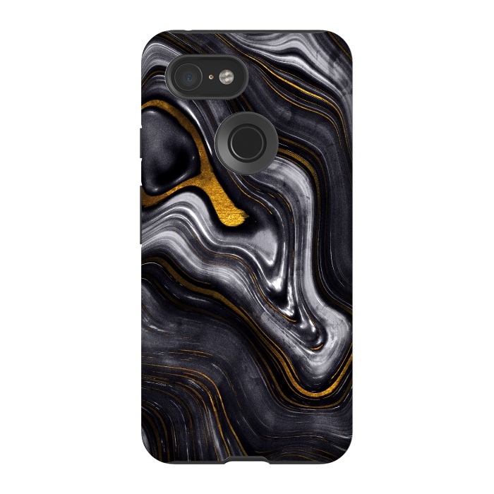 Pixel 3 StrongFit Trend Black White and Faux Gold Malachite Agate  by  Utart