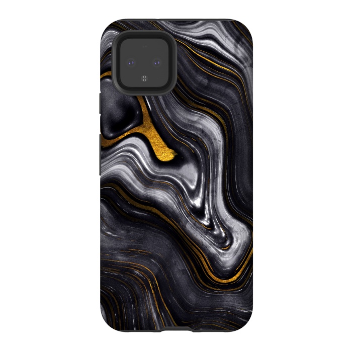 Pixel 4 StrongFit Trend Black White and Faux Gold Malachite Agate  by  Utart