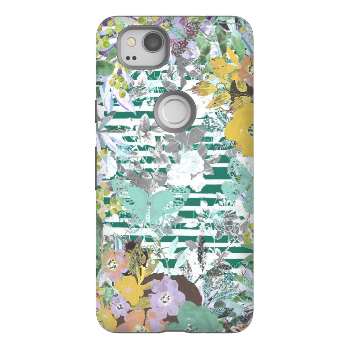 Pixel 2 StrongFit watercolor painted flowers, butterflies and stripes by Oana 