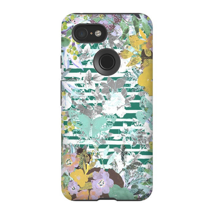 Pixel 3 StrongFit watercolor painted flowers, butterflies and stripes by Oana 