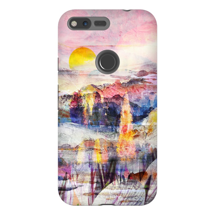 Pixel XL StrongFit Pink painted forest and mountain landscape by Oana 