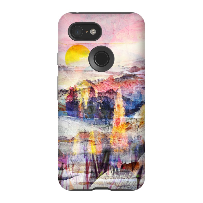 Pixel 3 StrongFit Pink painted forest and mountain landscape by Oana 