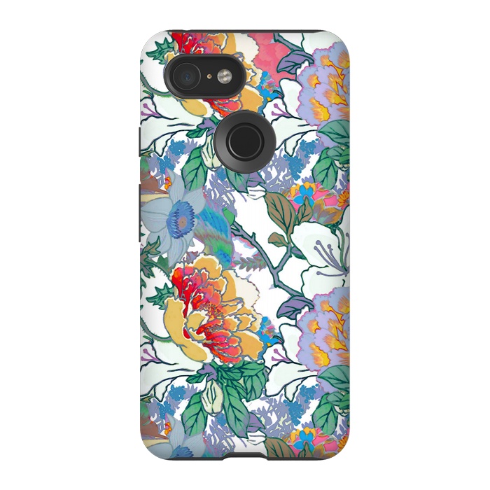 Pixel 3 StrongFit Colorful line art flowers pattern by Oana 
