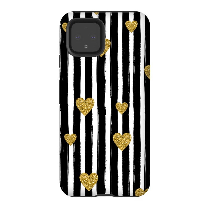 Pixel 4 StrongFit BLACK STRIPES WITH HEARTS by MALLIKA
