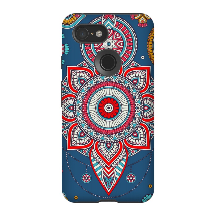 Pixel 3 StrongFit Blue Mandala Of The Indians  by ArtsCase