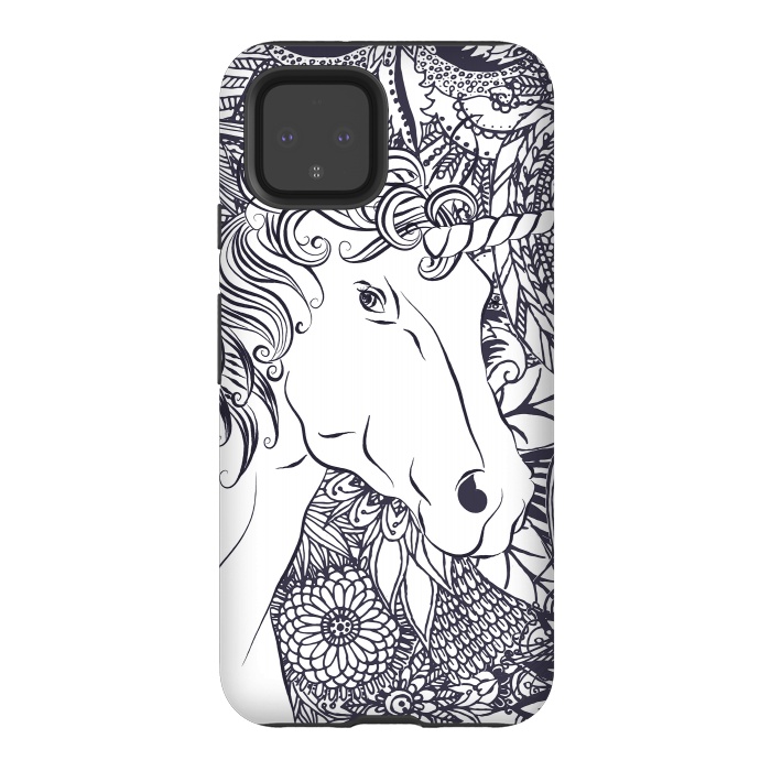 Pixel 4 StrongFit Whimsy unicorn and floral mandala design by InovArts