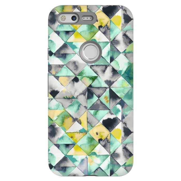 Pixel StrongFit Watercolor Triangles Geometry Lime by Ninola Design