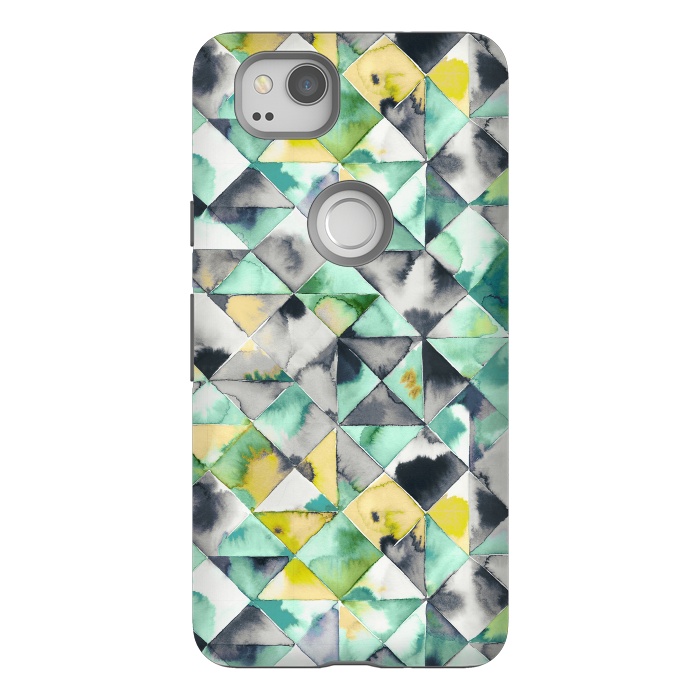 Pixel 2 StrongFit Watercolor Triangles Geometry Lime by Ninola Design