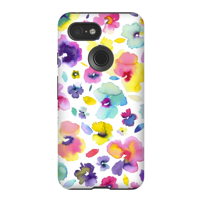Pixel 3 StrongFit Watercolor Tropical Flowers by Ninola Design