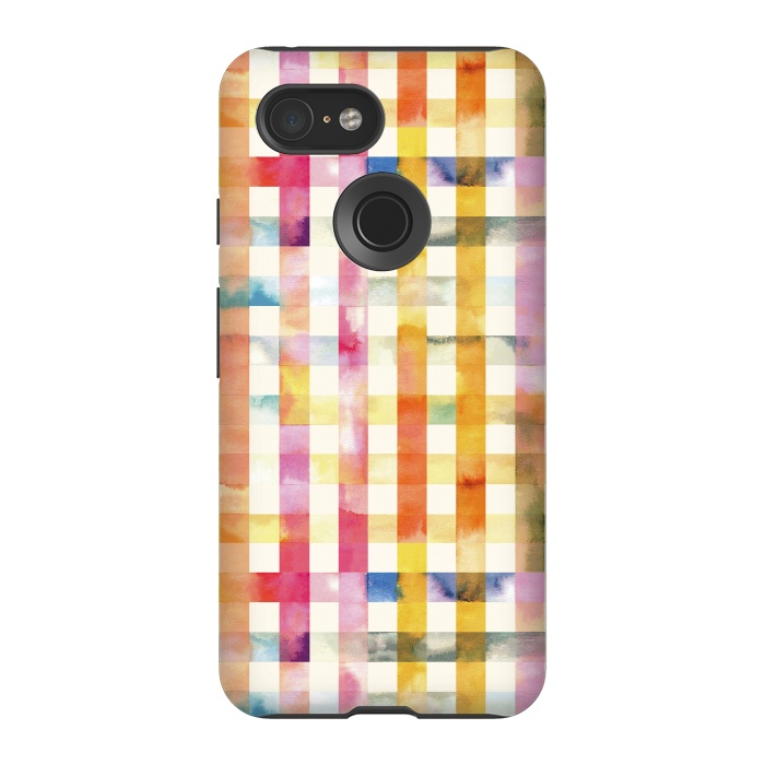 Pixel 3 StrongFit Vichy Gingham Watercolor Yellow by Ninola Design