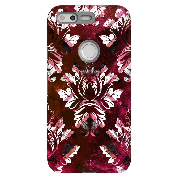 Pixel StrongFit Rich burgundy marble and silver damask by Oana 