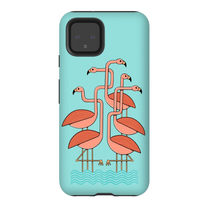 Pixel 4 StrongFit Flamingos by Coffee Man