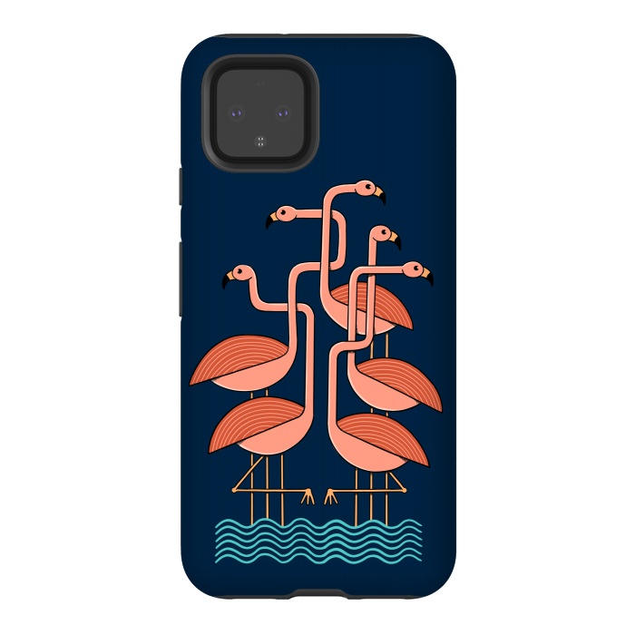 Pixel 4 StrongFit Flamingos blue by Coffee Man