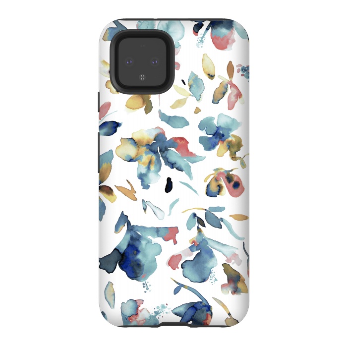 Pixel 4 StrongFit Watery Blue Hibiscus by Ninola Design
