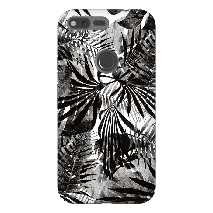 Pixel XL StrongFit Silver black metallic tropical leaves by Oana 