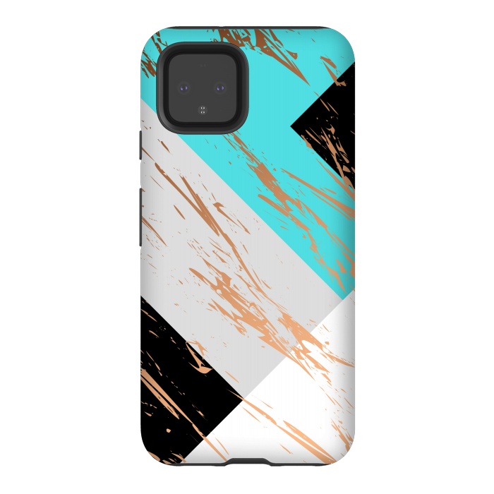 Pixel 4 StrongFit Aquamarine With Gold On Marble Background by ArtsCase