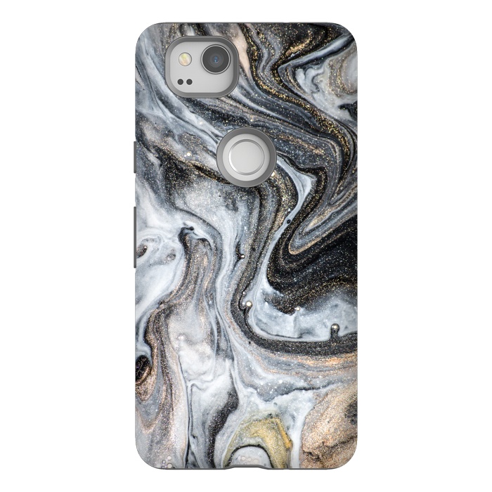 Pixel 2 StrongFit Black and Gold Marble by ArtsCase