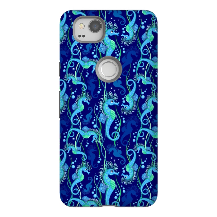 Pixel 2 StrongFit Seahorse cute blue sea animal Pattern by BluedarkArt