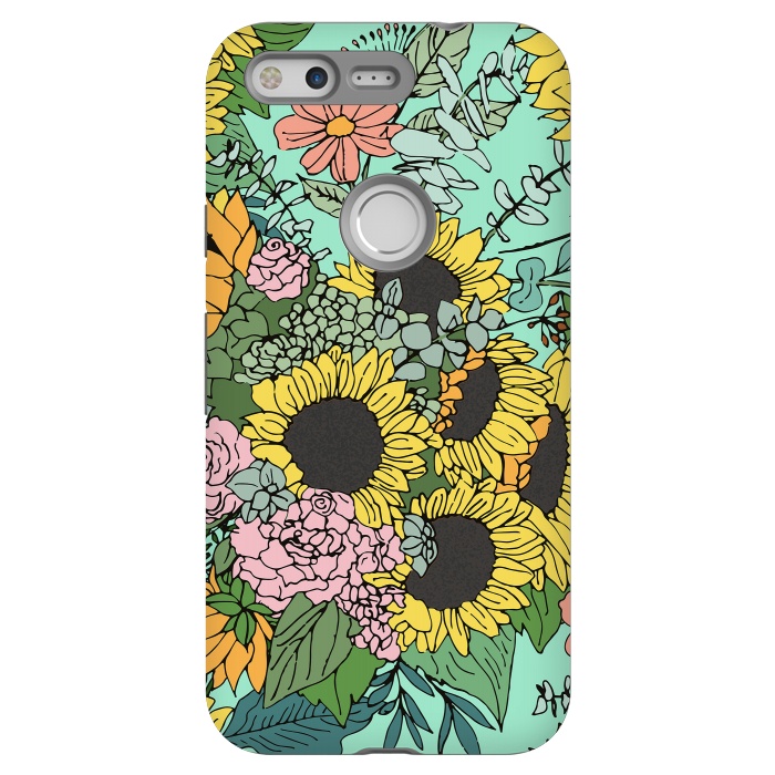 Pixel StrongFit Trendy yellow sunflowers and pink roses mint design by InovArts
