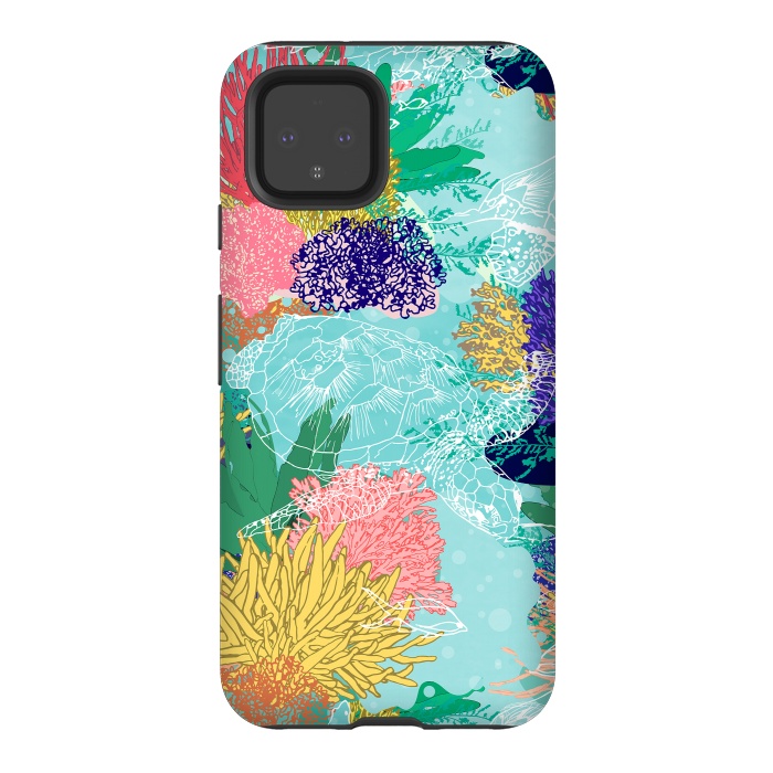 Pixel 4 StrongFit Cute colorful ocean coral reefs and turtles design by InovArts