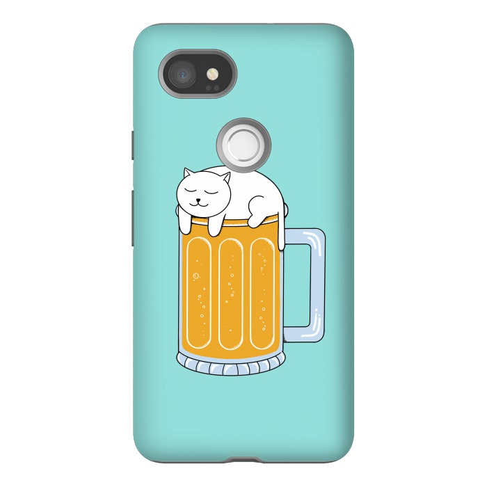 Pixel 2XL StrongFit Cat Beer Green by Coffee Man